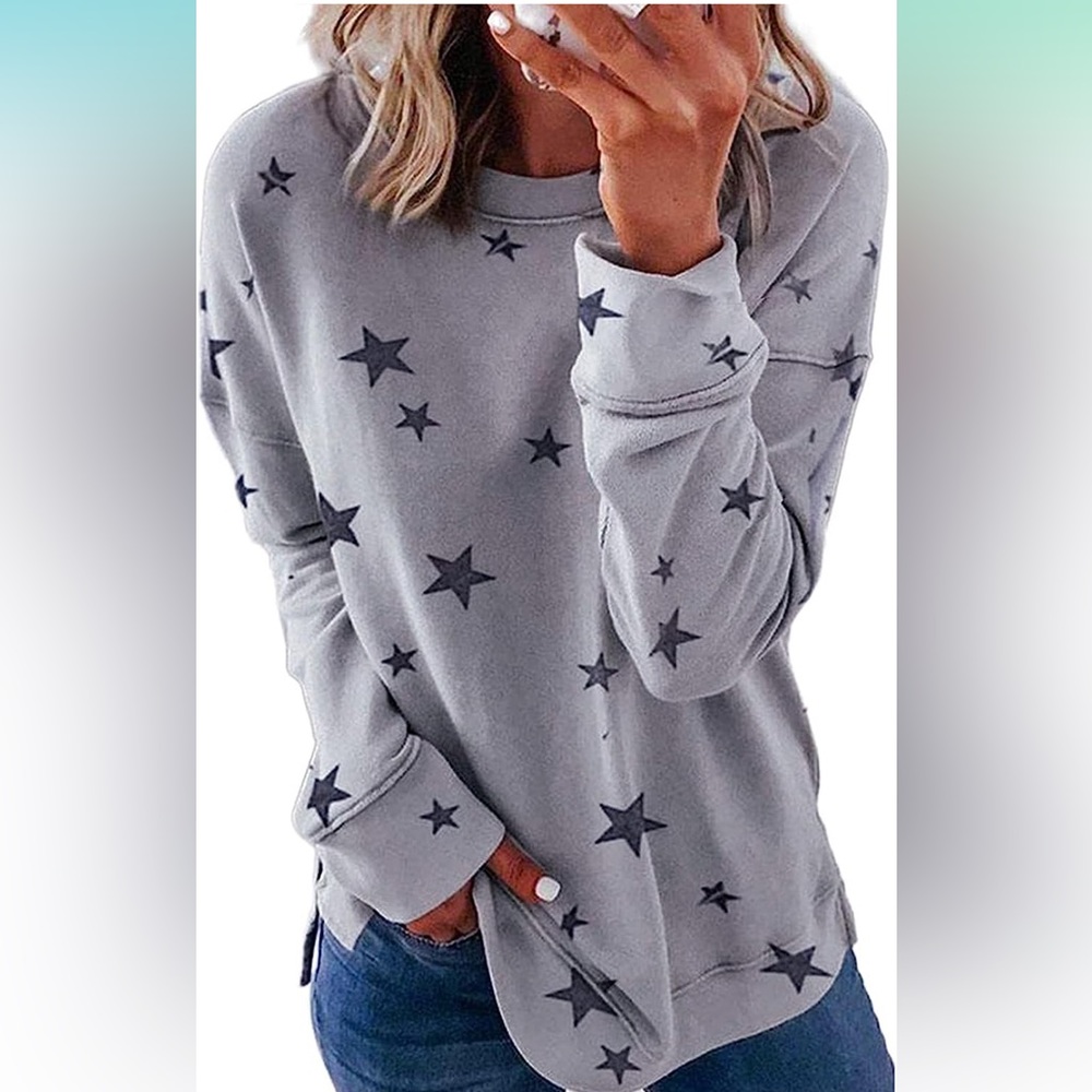Happy Sailed Womens Star Print Sweatshirt Long Sleeve Crewneck, size XL
